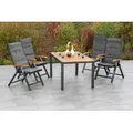 Merxx Gartenmöbel Set Tilos 9tlg., 4 Klappsessel inkl. Kissen, Ausziehtisch 150/200 x 90 cm- Aluminium/Akazie - Grau