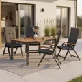 Gardenson Gartenset Tilos, Grau, Schwarz, Akazie, Holz, Metall, 9-teilig, Akazie, Hartholz, Füllung: Polyurethan (Pur), Fsc, Tisch ausziehbar, Stuhl klappbar, Gartenmöbel, Gartenmöbel-Sets