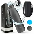 Vezato Isolierflasche Trinkflasche Edelstahl - BPA-freie Thermo Trinkflasche 500-1000ml, mit Tragegurt - auslaufsichere Thermosflasche spülmaschinenfest grau 750 ml