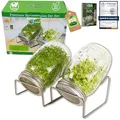 Green SEEDS Sprossenglas Keimglas 2er Set 1000ml mit hochwertigem Edelstahl-Gitterdeckel, Ständer + GRATIS Sprossen-ABC [Druckversion]