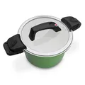 GSW Ceramica Energiespartopf — hochwertiger Kochtopf mit Deckel, ideal für energiesparendes Kochen, keramische Antihaftbeschichtung — Grün, Aluminium, 24 cm, 6 Liter
