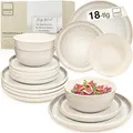 SÄNGER Key West | Steingut Geschirr Set 18 tlg, Teller Set 6 Personen, Geschirrset 6x Speiseteller 6x Müslischalen 6x Dessertteller, Tafelservice Creme mit sandiger Maserung | VALUE COLLECTION