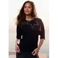 LASCANA Rundhalsshirt mit Sternendesign aus funkelnden Pailletten aus weichem Viskose-Strick schwarz 32/34