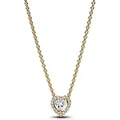 PANDORA Damenkette mit Halo Herzanhänger, Zirkonia, IP Gold - Gold