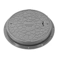 Leichter Schachtdeckel aus Kunststoff DN600 mit Rahmen Ø 800 mm + Verriegelung - Klasse A15, belastbar bis 1,5 T, Farbe:grau