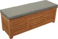 DEGAMO Kissenbox Gartenbox Auflagenbox MONZA 128x42x43,5cm, Eukalyptus geölt, mit Sitzpolster grau