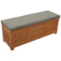 DEGAMO Kissenbox Kissentruhe mit Deckel 128 x 42 x 43,5 cm, Eukalyptus Holz braun geölt, mit Auflage grau, FSC®-Zertifiziert