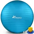 TRESKO Gymnastikball mit GRATIS Übungsposter inkl. Luftpumpe Yogaball, BPA-Frei Sitzball Büro Anti-Burst inkl. Luftpumpe, Fitnessball blau 65 cm