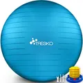 TRESKO Gymnastikball mit GRATIS Übungsposter inkl. Luftpumpe - Yogaball BPA-Frei | Sitzball Büro | Anti-Burst | 300 kg,Blau,65cm (für Körpergröße 155 - 175cm)