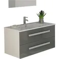 Jet-Line Badmöbel-Set Locarno 80cm Grau Hochglanz Unterschrank und Waschbecken