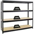 PROREGAL® Schwerlastregal Robustes Steckregal Lastenregal DINO mit 4 stabilen Fachböden, 4 Ebenen Steckmontage ohne Werkzeug hohe Belastbarkeit schwarz 180 cm x 180 cm x 60 cm