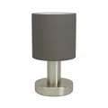EGLO Tischlampe Monetto, kleine Deko Tischleuchte Wohnzimmer, elegante Nachtischlampe, Schlafzimmer Lampe silber mit Textil Lampenschirm in Cappuccino, E14 Fassung, H 18 cm