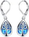 925 Sterling Silver Jewellery Exquisite Water Drop Blue White Fire Opal Life Tree Dangle Earrings For Women(blue)