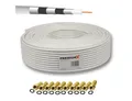 PremiumX 50m BASIC PRO Koaxialkabel 135dB 5-fach SAT Koax Kabel 10x F-Stecker SAT-Kabel