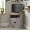 TV Rack RAMON 85 cm Regal TV Schrank Kiefer massiv im Mexiko Stil, grau gebeizt/gewachst, 2 Türen, 1 offenes Fach