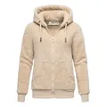 REPUBLIX Sweatjacke JANIE Damen Teddy Sweatjacke Plüsch Hoodie Pullover Zipper Jacke beige|braun XXL