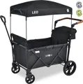FableKids® Bollerwagen Leo X2Lite mit Dach | 2 Sitzplätze | Faltbarer Transportwagen | 5-Punkt-Gurt | 360° Räder | Oxford 600D | Onyx Schwarz