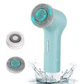 MYCARBON Elektrische Gesichtsreinigungsbürste IPX7 Wasserdicht Gesichtsbürste Wiederaufladbar 2500mAh USB-Akku Reinigungsbürste mit 2×360° Bürstenkopf für Hauttyps Exfoliation, Tiefenreinigung Blau