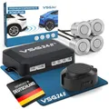 VSG24 Einparkhilfe Set hinten mit 4 Sensoren in Silber – robuste PDC Parkhilfe für Auto, SUV & Transporter – akustischer Rückfahrwarner, 30–150 cm Reichweite – 12V Nachrüstsystem