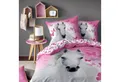 MTOnlinehandel Bettwäsche 135x200 + 80x80 cm Renforcé Pferde-Motiv rosa, 100% Baumwolle, 2 teilig, mit Blumen- und Schmetterlings-Design