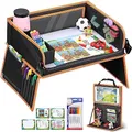 lenbest Doppelfunktion Kinder Reisetisch, Knietablett Reisetisch（Auto Rückenlehnenschutz） mit Transparenter Zeichnungsfilm, 5 Zeichnungsplatten und 6 Farbpens - Schwarzes/Orange