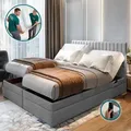 TRADA Adele Boxspringbett 180x200 Elektrisch verstellbar Taschenfederkern Doppelmatratze 9 Zonen Topper Bett mit Bettkasten Velour Stoff Grau - Grau