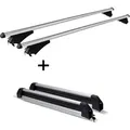 Relingträger Tiger XL + Skiträger / Snowboardträger / Skihalter Silve Ice ausziehbar) kompatibel mit für Mitsubishi Outlander PHEV ab 14