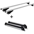 Relingträger Tiger XL + Skiträger / Snowboardträger / Skihalter Silve Ice ausziehbar) kompatibel mit für Mitsubishi Outlander PHEV ab 14