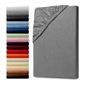 Julido Jersey Spannbettlaken 180x200 cm, Betttuch mit Gummizug, Bettlaken Anthrazit aus Baumwolle, Oeko-Tex Standard 100