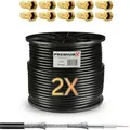 PremiumX BASIC SAT Koaxialkabel 200m Schwarz – Stahl/Kupfer Innenleiter - 5-fach geschirmt - TV Antennenkabel für Innen & Außen (UV/wetterfest) in