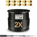 Premium X BASIC SAT Koaxialkabel 200m Schwarz - Stahl/Kupfer Innenleiter - 5-fach geschirmt - TV Antennenkabel für Innen & Außen (UV/wetterfest) inkl. 10x F-Stecker | HDTV · UHD · 4K · 8K