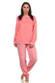 NORMANN-Wäschefabrik Damen Frottee Pyjama mit Bündchen in Herz-Tupfen Streifenoptik - auch in Übergrössen, Farbe:Tupfen Lachs, Größe:40-42