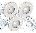 Trango 3er Set 6729IP65-032MO LED Einbaustrahler IP65 aus Edelstahl gebürstet inkl. 3x 5 Watt 3000K warmweiß Ultra Flach LED Modul für Bad, Dusche, Einbauspots, Deckenstrahler, Deckenlampe, Badleuchte