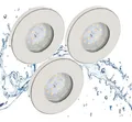 TRANGO LED Einbauleuchte, 3er Set 6729IP65-032MO LED Einbaustrahler IP65 aus Edelstahl gebürstet inkl. 3x 5 Watt 3000K warmweiß Ultra Flach LED Modul für Bad, Dusche, Einbauspots, Deckenstrahler, Deckenlampe, Badleuchte