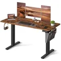 SONGMICS Schreibtisch Höhenverstellbarer elektrisch, 100/120/140/160/180 cm, USB-C-Anschluss, Memory-Funktion für 4 Höhen, mit Stoff-Organizer braun 140 cm x 60 cm