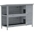 PawHut Hasenstall Kaninchenstall aus Holz mit 2 Etagen Asphaltdach Bodenwanne - Grau