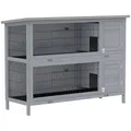 PawHut Hasenstall Kaninchenstall aus Holz mit 2 Etagen Asphaltdach Bodenwanne 136,4 x 50 x 93 cm Winterfest Kleintierstall mit Türen Kaninchenkäfig für Kleintiere Kaninchen Indoor Outdoor Grau