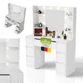 Juskys Schminktisch Malia mit LED-Spiegel, 7 Schubladen, individuelle Lichteinstellung, viel Stauraum, modernes Design, kompakt & pflegeleicht für Make-up