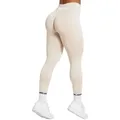Smilodox Leggings Cetrina, Push Up Scrunch Leggings mit Schriftzug Fitness & Alltag Seamless, High Waist, Scrunch Sporthose, Atmungsaktiv, Blickdicht beige S