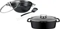 GSW Topf-Set Gourmet Granit, Gusseisen (Set, 4-tlg., 1 Bräter 32cm, 1 Wok Ø32cm, mit Deckel, Gittereinsatz, Pfannenwender), Induktion