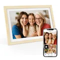 XORO 10,1 Zoll WiFi Digitale Bilderrahmen, 1920x1080 Full HD 1080P IPS Touch Display, 32GB Speicher, Automatische Rotation, Buchenholz, Teilen Sie Fotos sofort von überall aus