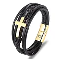 UNIQAL | Kreuz Leder Armband "HEAVEN" Cross Bracelet | Geschenk Box | Magnetverschluss (Gold, 19)