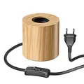 ledscom.de Tischlampe HITO, Schalter, Echtholz (Gummibaum), rund, hellbraun, 1x E27 max. 60W