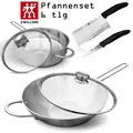 Zwilling Pfannenset 6tlg Wokpfanne + Schmorpfanne + Glasdeckel + 2 Messer