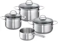 SCHULTE-UFER Topf-Set Wave, Edelstahl (Set, 4-tlg., Bratentopf Ø 20 cm, Fleischtopf Ø 16/20 cm, Stielkasserolle Ø 16 cm), Induktion