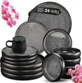 Moritz & Moritz SOLID 24tlg Steinzeug Geschirr Set 6 Personen Anthrazit