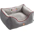HUNTER Hundesofa UNIVERSITY, gemütliches Hundebett im College-Look, weiches Kuschelsofa mit Wendekissen, erhöhter Rand, Bezug waschbar, Farbe: grau, Größe: S