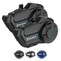 Moman Motorrad Intercom Headset, H2 Pro 【2 Pack Kohlefasern】 Motorradhelm Gegensprechanlage Kommunikationssystem zu 1000M mit DSP&CVC Geräuschunterdrückung, Motorrad-Intercom-Headset-Helm-Motorcycle