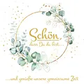 20 Servietten Schön dass Du da bist gold um Eukalyptus weiß für Geburtstag Hochzeit Taufe Kommunion Konfirmation Einladung und jede Feier Party. Tischdeko für Gäste mit Spruch 33x33cm