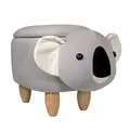 SVITA Animal Storage Kinderhocker Tierhocker mit Stauraum gepolsterter Hocker mit Holzbeinen Tier-Motiv (Koala Grau)